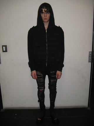 ARMY DISTRESSED HOODIE ZIP