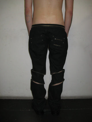 RAW DENIM ZIPPED BIKER JEANS