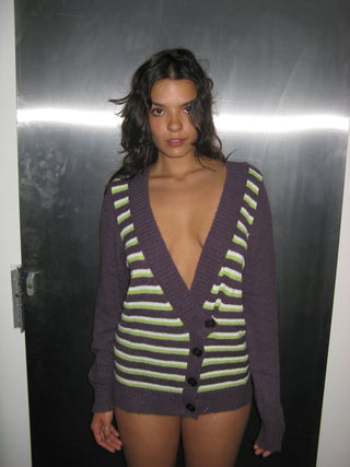 NEON STRIPE V NECK CARDIGAN
