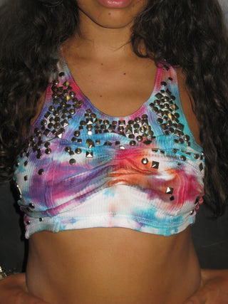 MARIHUANA DRAPE STUDDED TYE DYE TOP