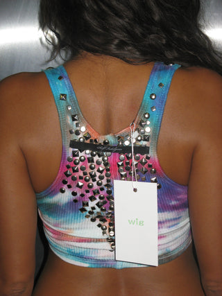 MARIHUANA DRAPE STUDDED TYE DYE TOP