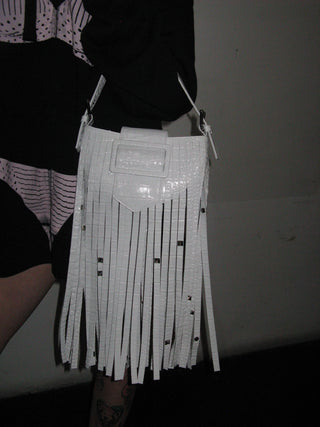 WHITE MINI FRINGE PURSE