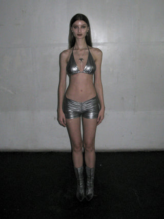 SILVER MINI SHORTS